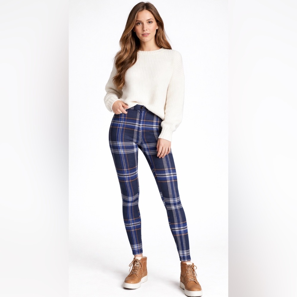 Free People Navy Plaid Leggings